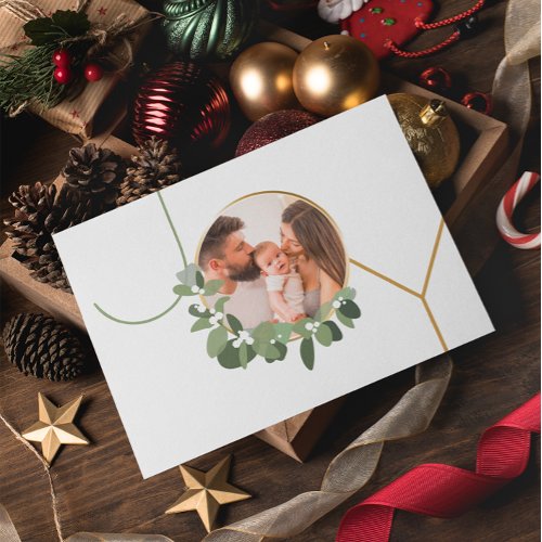 Unique Joy Custom 2 Family Photos Modern Wreath Holiday Card