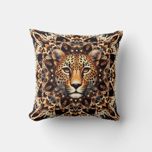 Unique Kaleidoscope Leopard Face Print 3 Throw Pillow
