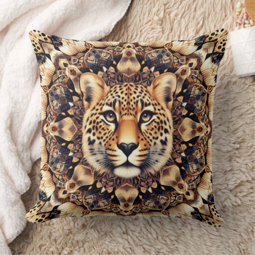Unique Kaleidoscope Leopard Face Print 4 Throw Pillow