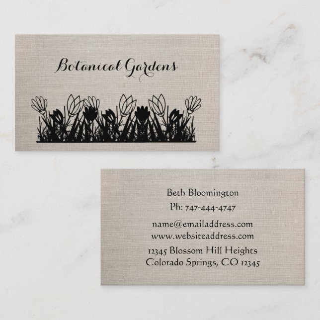 Unique Khaki Linen Look Floral Business Card (Front/Back)