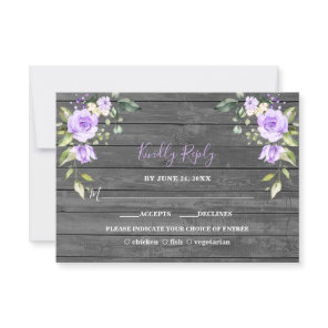 Unique Lavender Flowers Barn Wood Wedding RSVP Card