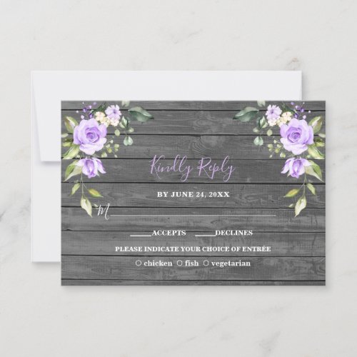 Unique Lavender Flowers Barn Wood Wedding RSVP Card