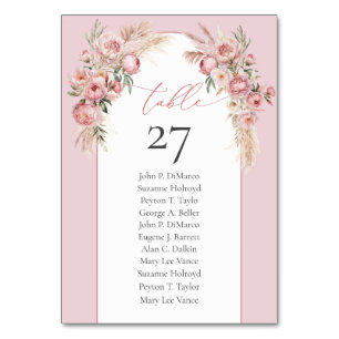 Unique lavish bouquet blush peonies pampas arch table number