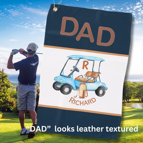 Unique Leather Stitched Look DAD Golf Cart Initial Golf Towel