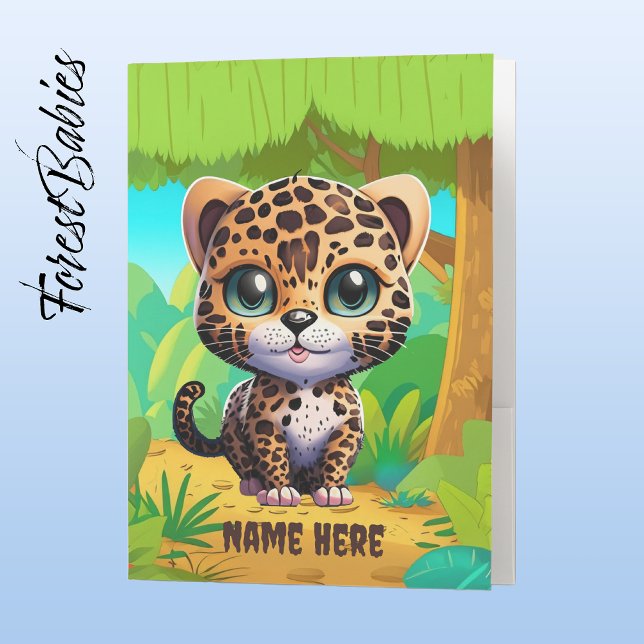 Unique Leopard Kitten Safari Jungle Animal Pocket Folder (Leopard, Customizable Forestbabies Pocket Folder - Front )