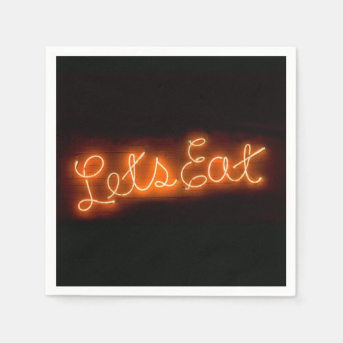 Unique Lets Eat Vintage Neon Sign in Orange Paper Napkins