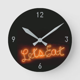 Unique Let's Eat Vintage Neon Sign in Orange Round Clock