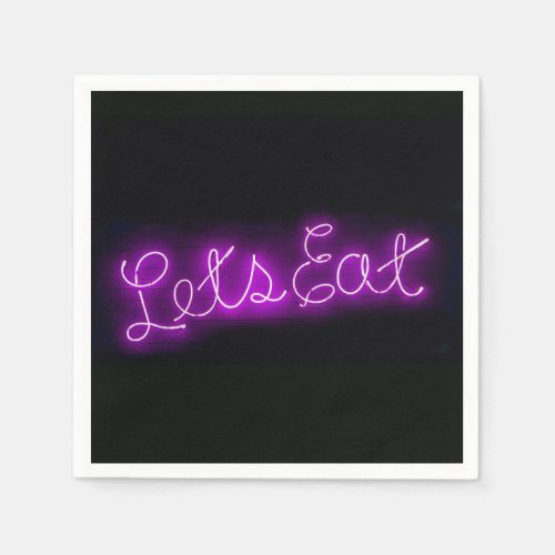 Unique Lets Eat Vintage Neon Sign in Purple Paper Napkins