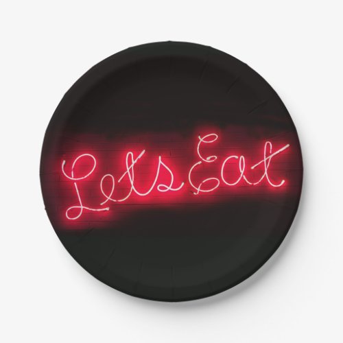 Unique Lets Eat Vintage Neon Sign in Red Paper Plates