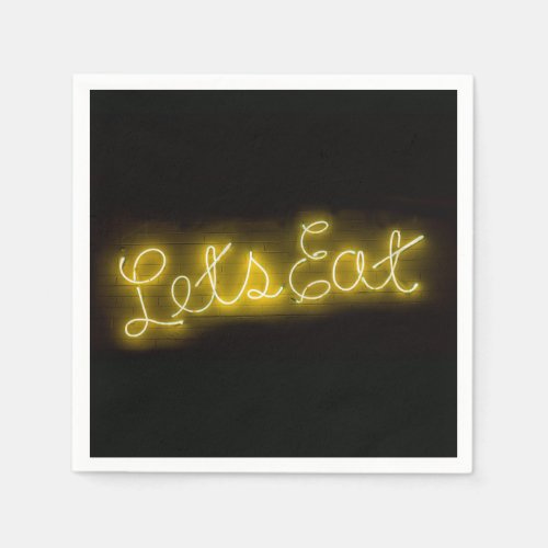 Unique Lets Eat Vintage Neon Sign in Yellow Napkins