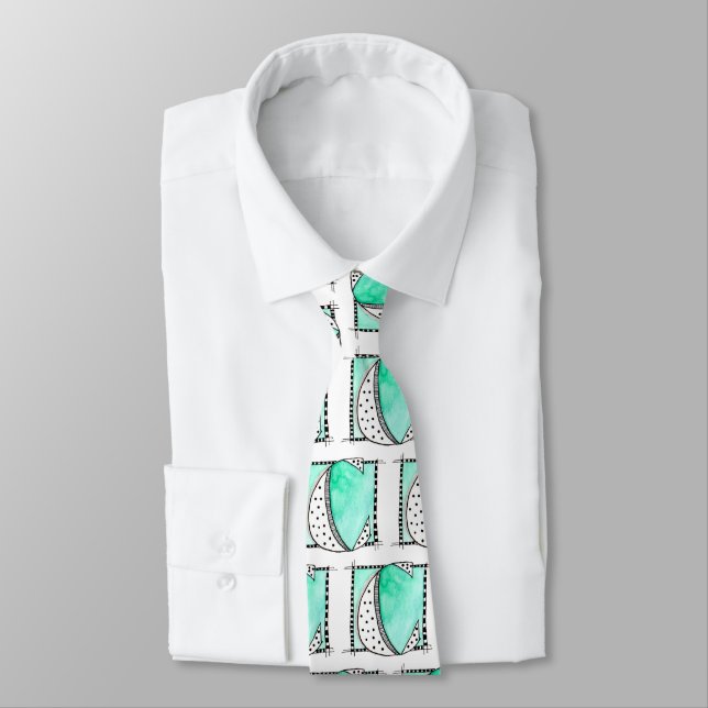 Unique Letter C Initial Teal Neck Tie (Tied)