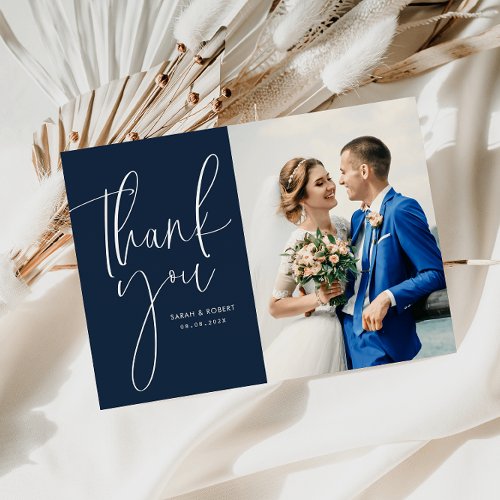 unique lettering wedding thank you photo card