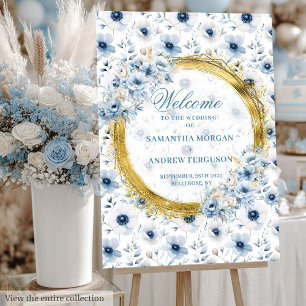 Unique Light Blue Wedding Gold Glitter Welcome  Foam Board