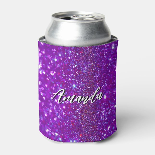 Unique Light Purple Blurry Glitter Sparks Can Cooler (Can Front)