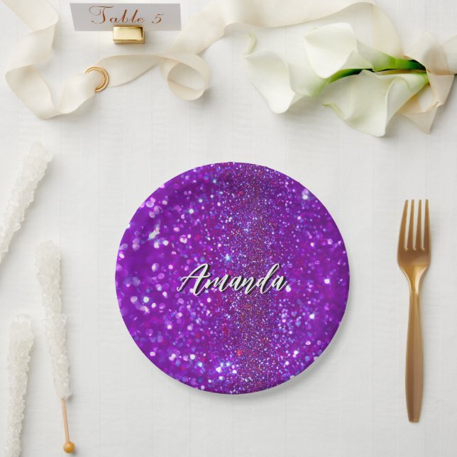 Unique Light Purple Blurry Glitter Sparks Paper Plates (Wedding)