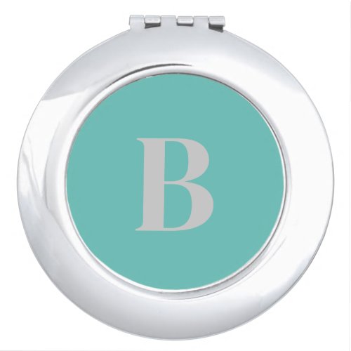 Unique Light Teal Gray Monogram Initial Letter Compact Mirror