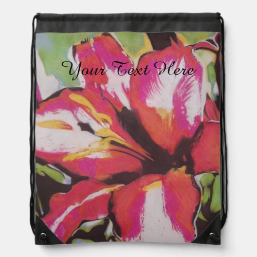 unique Lily flower original abstract art Drawstring Bag