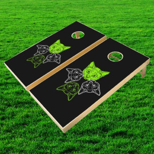 Unique Lime White Wild Cats Cute Head  Cornhole Set