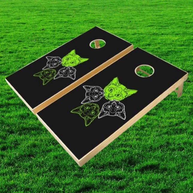 Unique Lime White Wild Cats Cute Head  Cornhole Set (Creator Uploaded)
