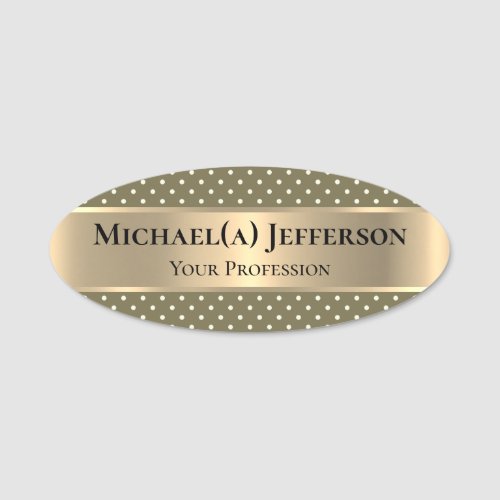 Unique Loden Green And Polka Dot Chic Luxury Gold Name Tag