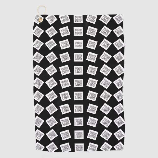 Unique Logo or Image Pattern | Black (editable) Golf Towel (Front)