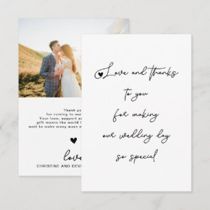 Unique Love and Thanks Wedding Script Photo Thank You Card