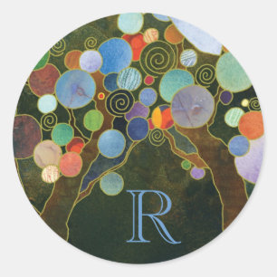 Unique Love Trees Blue Wedding Monogram Classic Round Sticker