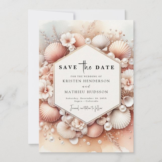 Unique Lovely Beach Wedding Save The Date (Front)