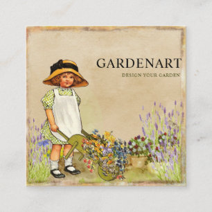 Unique Lovely Vintage Gardener Gardening  Square Business Card