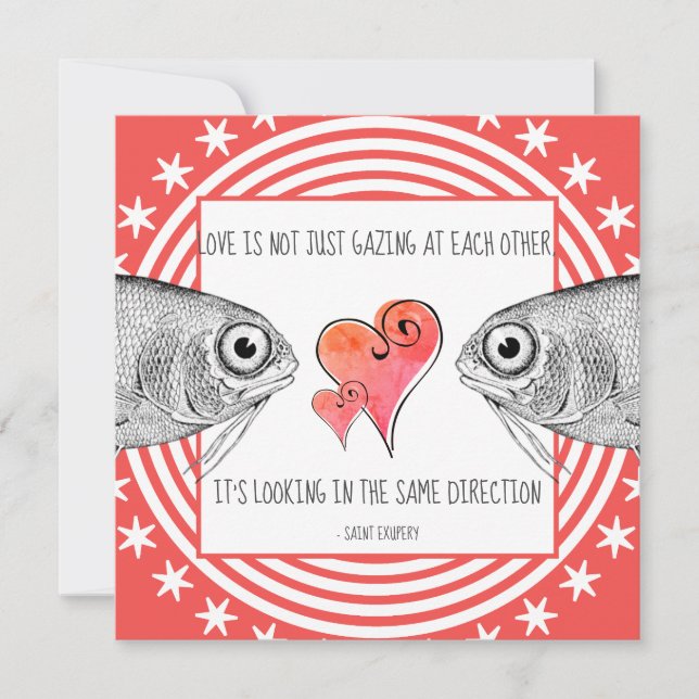 Unique Lovers Gaze Saint Exupery Quote Valentine Holiday Card (Front)