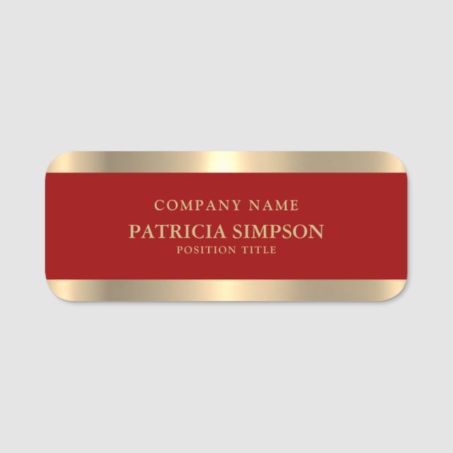 Unique Luxury Dark Red And Gold: Elegant & Modern Name Tag (Front)