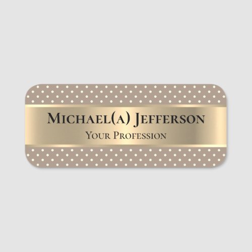 Unique Luxury Gold And Straw Light Brown Polka Dot Name Tag