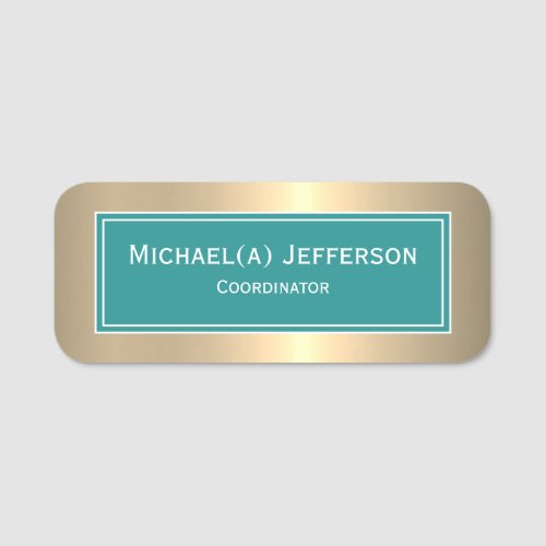 Unique Luxury Gold  Blue Green Teal Professional Name Tag
