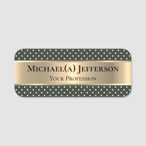 Unique Luxury Gold Chic Moss Dark Green Polka Dot Name Tag