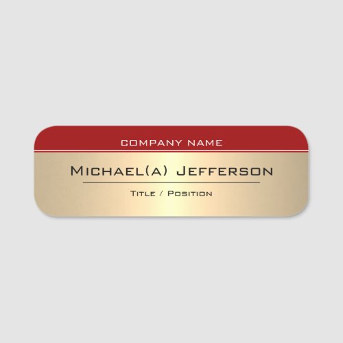Unique Luxury Gold Metallic And Elegant Classy Red Name Tag