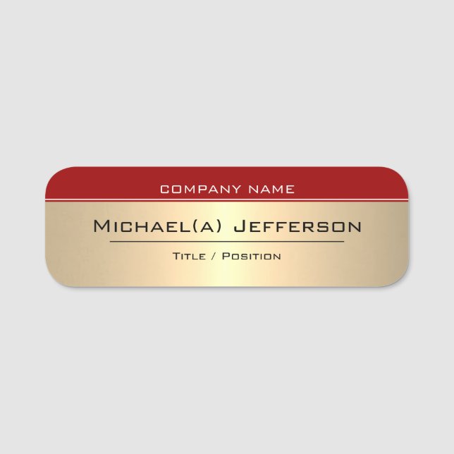 Unique Luxury Gold Metallic Elegant Classy Red Name Tag (Front)