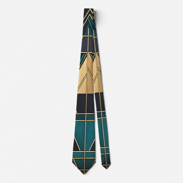 Unique Luxury Golden Green Print Neck Tie (Front)