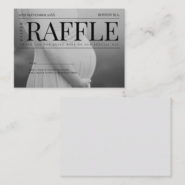 Unique Magazine Photo Baby Shower Diaper Raffle Enclosure Card (Front/Back)