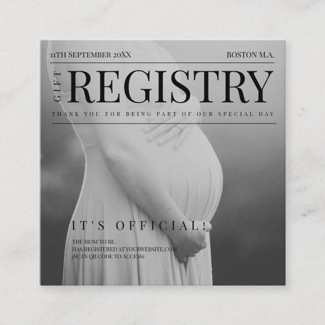 Unique Magazine Photo Baby Shower Gift Registry Enclosure Card (Front)