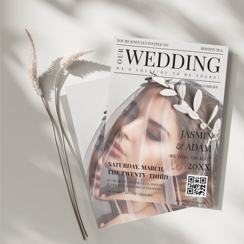 Unique Magazine Style Editorial Photo Wedding Invitation