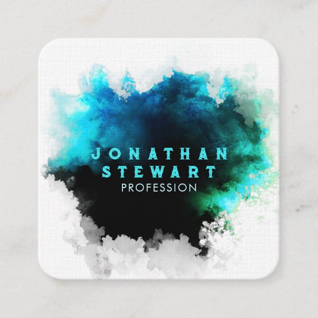 Unique Magical Emerald Green Watercolor Paint Square Business Card (Front)