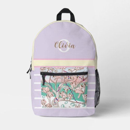 Unique Magnolia Floral Stripe Light Purple Yellow Printed Backpack