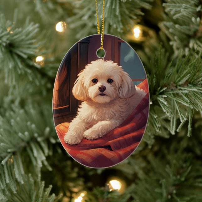 Unique Maltese Christmas, Gift For Dog Lovers Ceramic Ornament (Tree)