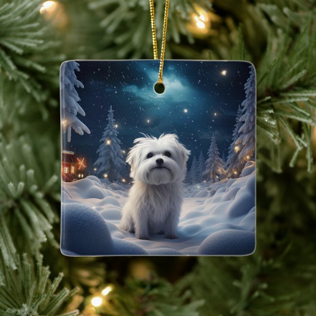 Unique Maltese Christmas, Gift For Dog Lovers Ceramic Ornament (Tree)