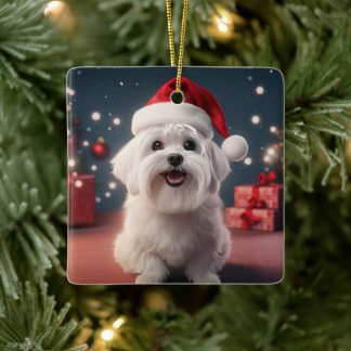 Unique Maltese Christmas, Gift For Dog Lovers Ceramic Ornament