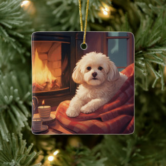 Unique Maltese Christmas, Gift For Dog Lovers Ceramic Ornament