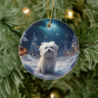 Unique Maltese Christmas, Gift For Dog Lovers Ceramic Ornament