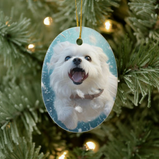 Unique Maltese Christmas, Gift For Dog Lovers Ceramic Ornament