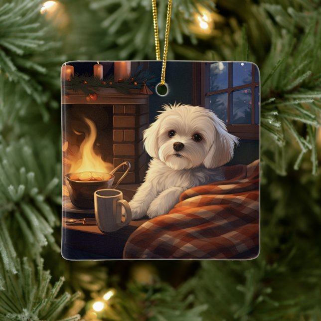 Unique Maltese Christmas, Gift For Dog Lovers Ceramic Ornament (Tree)