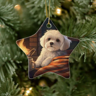 Unique Maltese Christmas, Gift For Dog Lovers Ceramic Ornament